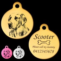 Golden Labrador Engraved 31mm Large Round Pet Dog ID Tag